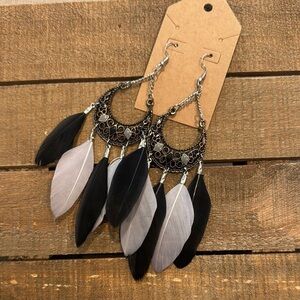 Elegant Black and Gray Feather Earrings